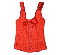 Women's French Victorian Style Corset Top - Brocade Jacquard Bustier With Front & Back Lacing, Side Zipper For Adjustable Fit, Elegant Wearable Outerwear(Red,x_s)
