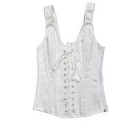 Women's French Victorian Style Corset Top - Brocade Jacquard Bustier With Front & Back Lacing, Side Zipper For Adjustable Fit, Elegant Wearable Outerwear(White,x_s)