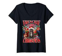 Womens Frenchie Family Christmas French Bulldog Santa Claus Cute V-Neck T-Shirt