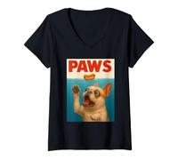 Womens Frenchie Paws Chasing Hot Dog Funky French Bulldog Art V-Neck T-Shirt
