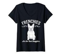 Womens Frenchies are The Best Snugglers French Bulldog Dog Lover V-Neck T-Shirt