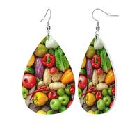 Womens Fresh Fruits and Vegetables Print Leather Earrings Teardrop Dangle Earrings Jewelry Outfits Accessories
