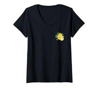 Womens Fresh Lemon Summer Fruit - Illustration with Lettering V-Neck T-Shirt