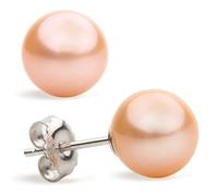 Women's Freshwater Cultured Pearl Earrings Round Shape Natural Peach to Pink Colour Secret & You - Available in 2 sizes, from 8-8.5 mm to 9-9.5 mm - Rhodium 925 Sterling Silver