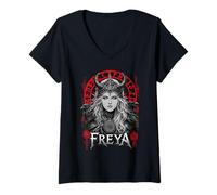 Women's Freya Norse Goddess Germanic Mythology Viking Runes V-Neck T-Shirt