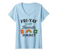 Womens Fri-Yay is My Favorite Subject - Cute Teacher Friday Design V-Neck T-Shirt