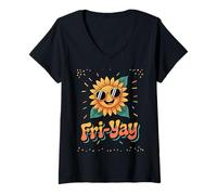 Womens Fri-Yay Weekend Vibes Fun Boys Girls Men Women Sunflower V-Neck T-Shirt