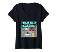 Women's Fridge Light Fellowship Funny Late Night Snack Humor V-Neck T-Shirt