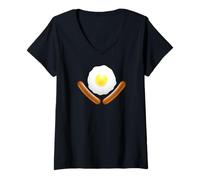 Womens Fried Egg with Sausage Links V-Neck T-Shirt