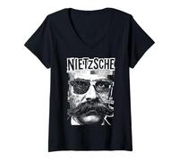 Women's Friedrich Nietzsche Nietzscheanism Funny Pop Art Philosophy V-Neck T-Shirt