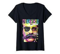 Women's Friedrich Nietzsche Nietzscheanism Funny Pop Art Philosophy V-Neck T-Shirt