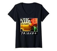 Women's Friends Cup Neon Sign Coffee Glow Retro Vibe V-Neck T-Shirt