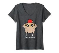 Women's Friends Sunglasses Turkey V-Neck T-Shirt, Dark Heather Grey, Small