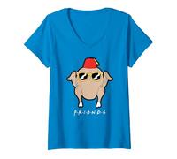 Women's Friends Sunglasses Turkey V-Neck T-Shirt, Sapphire Blue, Small