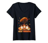 Womens Friends Thanksgiving Three Cute Guinea Pigs Fall Tree V-Neck T-Shirt
