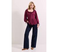Womens Frill Neckline Button Down Top Plum 8