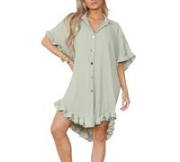 Womens Frill Short Sleeve Italian Gold Button Ruffle Frill Pleated Dress Ladies Collared Flared Swing Oversized Midi Dress