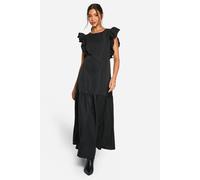 Womens Frill Sleeve Smock Midaxi Dress - Black - 14, Black