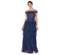 Women's frilled knit dress Goddiva Bardot Maxi Bleu 38