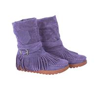 Women's Fringe Ankle Boots Flat Retro Ankle Booties with Arch Support Round Toe Ethnic Bohemian Vintage Suede Tassel Wide Fit Cowboy Boots Fashion Short Booties with Side Zipper Warm (#E-Purple, 8)