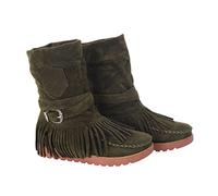 Women's Fringe Ankle Boots Flat Retro Ankle Booties with Arch Support Round Toe Ethnic Bohemian Vintage Suede Tassel Wide Fit Cowboy Boots Fashion Short Booties with Side Zipper Warm (#E-Green, 8)
