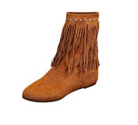 Womens Fringe Ankle Boots Suede Rivets Cowboy Boot Flat Western Cowgirl Boots Wedge Heel Booties Ladies Mid Calf Boot Retro Pointed Toe Shoes Casual Slip-On Booties with Inner Height Shoes Footwear