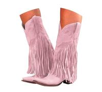 Women's Fringe Cowboy Boots, Suede Western Ankle Boots with Heart Embroidery, Pointed Toe Low Heel Short Boots for Daily Wear, Party, Casual Outfits, British Style Fashion Footwear