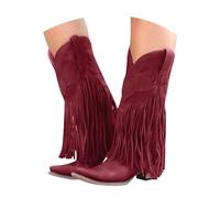 Women's Fringe Cowboy Boots, Suede Western Ankle Boots with Heart Embroidery, Pointed Toe Low Heel Short Boots for Daily Wear, Party, Casual Outfits, British Style Fashion Footwear