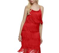 Women's Fringe Dress 1920's Vintage Tassels Dress Spaghetti Strap Cocktail Dress Party Cosplay Outfit Solid Color Sleeveless Backless Evening Dresses Sexy Mini Dress Dancewear(Red,S)