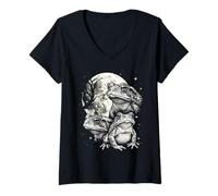 Women's Frog 90s Style Weird Silly Aesthetic Y2K Frog Moon Toad Meme V-Neck T-Shirt