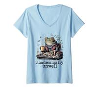 Women's Frog Academically Unwell Nerdy Study V-Neck T-Shirt