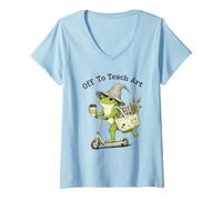 Women's Frog Art Teacher Off to Teach Creative Classroom Painting V-Neck T-Shirt