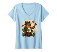Womens Frog Banjo Tattoo Flash Vintage Classic American Tattoos V-Neck T-Shirt