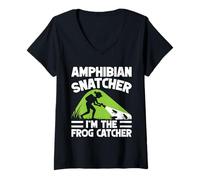 Womens Frog Catcher Amphibian Snatcher Frog V-Neck T-Shirt