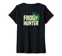 Womens Frog Catcher Gigging Frog Catching Net V-Neck T-Shirt