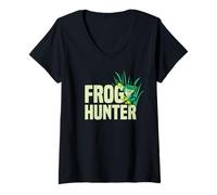 Womens Frog Catcher Gigging Frog Catching Net V-Neck T-Shirt