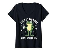 Women's Frog Coffee Lover Grumpy I Have Weird Stuff to Say Or I'll V-Neck T-Shirt