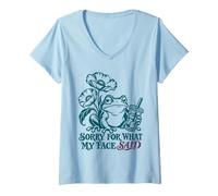 Women's Frog Coffee Sorry for What My Face Said Sarcastic Humor V-Neck T-Shirt