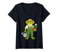 Women's Frog Dressed As A Gardener Funny Frog Lover Gardening V-Neck T-Shirt