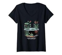 Women's Frog Habitat Frog Watching Pond V-Neck T-Shirt