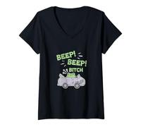 Women's Frog Lover Beep Beep Bitch Toad Kawaii Distressed V-Neck T-Shirt