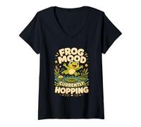 Women's Frog Mood Currently Hopping Pond Humor V-Neck T-Shirt