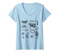 Womens Frog Mushroom Snail Moth Insect Vintage Biology Nature Lover V-Neck T-Shirt