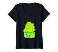 Womens Frog Pile: Frog Gang - Friendship Fun Design V-Neck T-Shirt