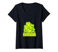 Womens Frog Pile: Frog Gang - Friendship Fun Design V-Neck T-Shirt