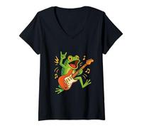 Womens Frog Playing Guitar Rock and Roll Electric Guitar V-Neck T-Shirt