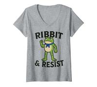 Womens Frog Protesting Against The System | Ribbit and Resist V-Neck T-Shirt