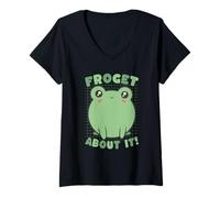 Women's Frog Pun Forget About It Funny Humor Animal V-Neck T-Shirt