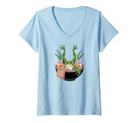 Womens Frog Ramen Funny Noodle Bowl V-Neck T-Shirt
