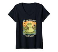 Womens Frog Red Wine Alcohol Politics Sarcasm V-Neck T-Shirt